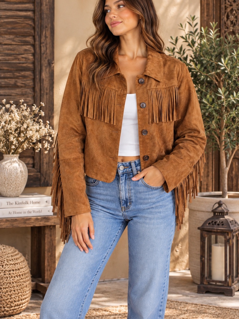 Universal Thread Brown Faux Suede Fringe Western Jacket Size Large
